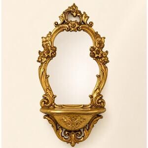 Vintage Syroco Gold Mirror Shelf Hollywood Regency Wall Decor
